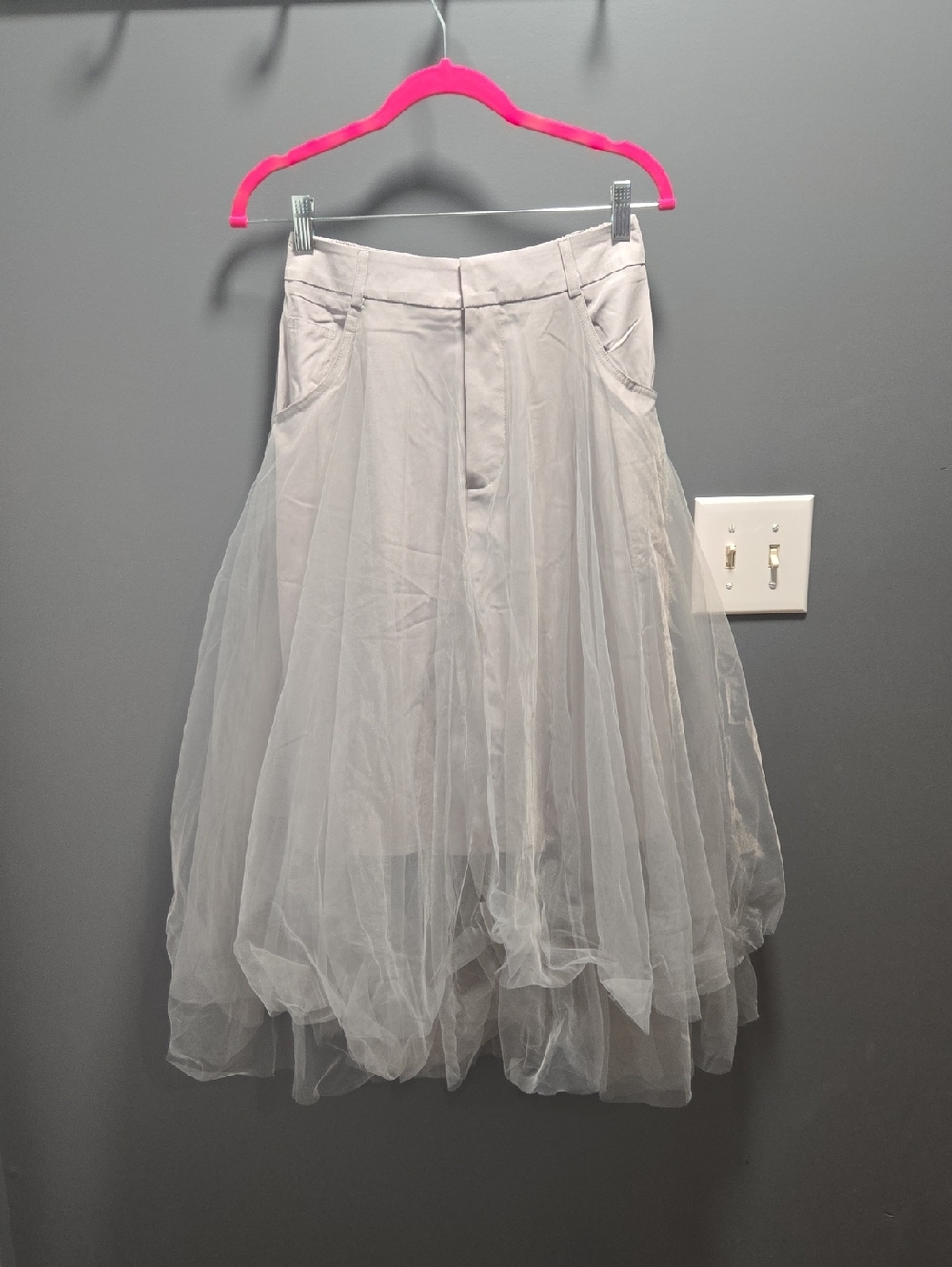 Light Gray Tulle Midi Skirt - Women